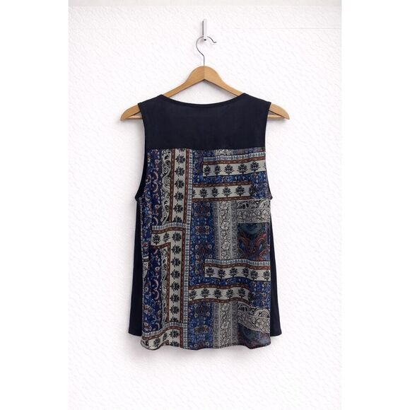 Honey Belle Navy Mixed Print Sleeveless Tank Top Women’s Medium - Picture 2 of 4